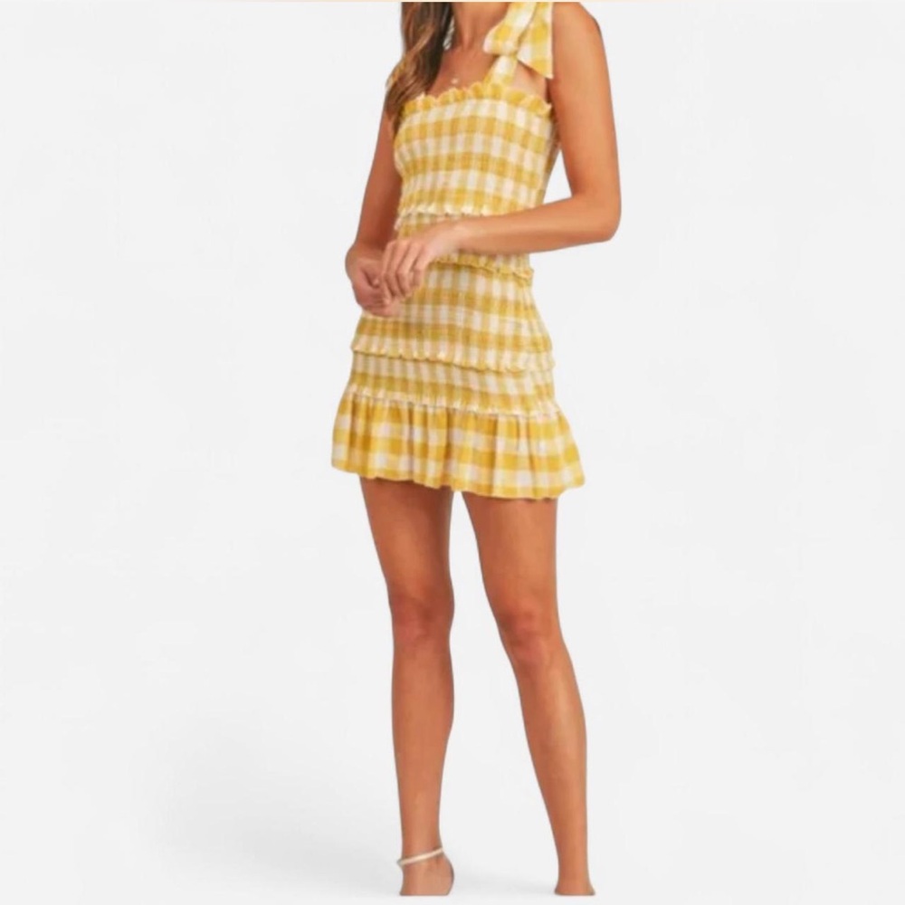 Yellow Gingham Ruffle Mini Dress - Picture 2 of 8